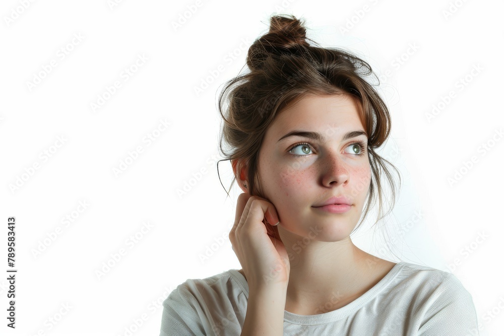 Reflective Young Girl Engaged in Deep Thinking Isolated on Transparent Background Reflective Young Girl Engaged in Deep Thinking Isolated on Transparent Background