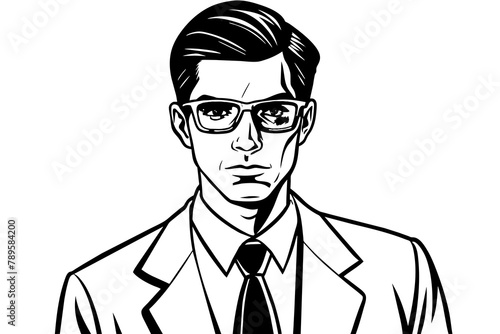 an handsome man wears a blue tie and white shirt and black glass
