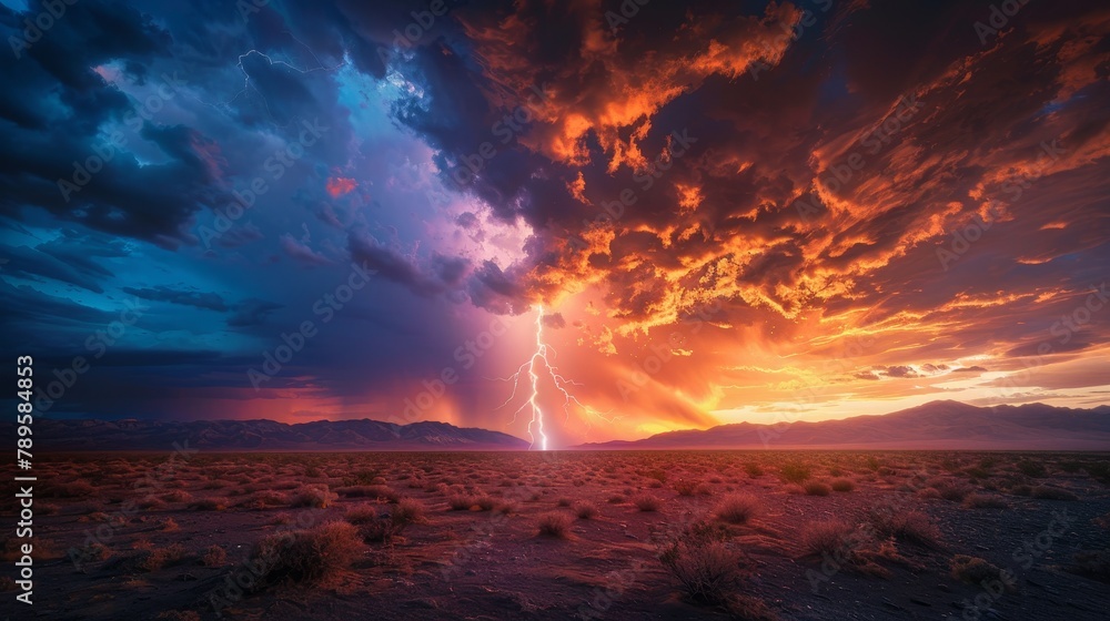 Nature Power: A photo of a lightning bolt striking a desert landscape