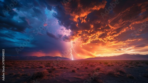 Nature Power: A photo of a lightning bolt striking a desert landscape