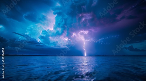 Nature Power: A photo of a lightning bolt striking a body of water © MAY