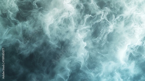 Wispy blue and gray smoke fills the frame, creating a sense of mystery and intrigue.