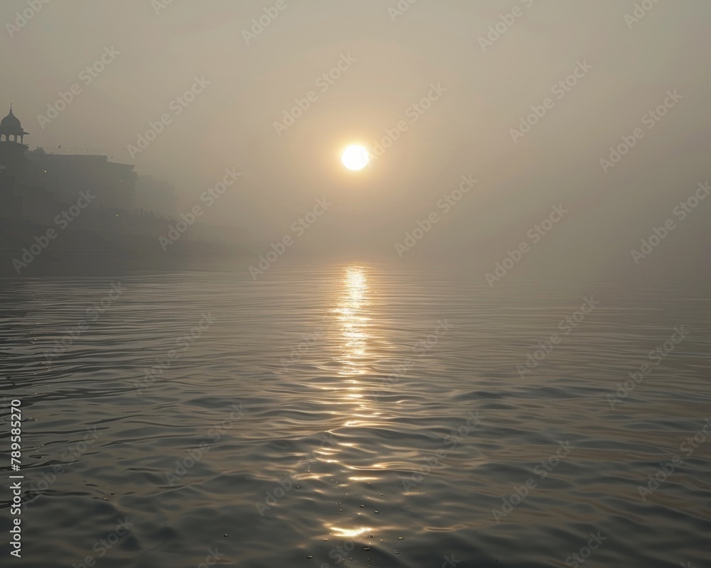 Obraz premium Serene Dawn at the Ganges: Spiritual Reflections during National Day of Prayer
