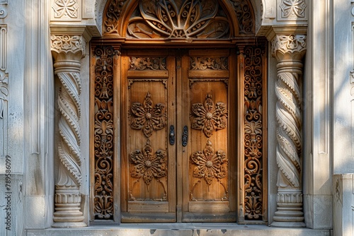 Neo-Brutalist Synagogue Door Adorned with Sacred Carvings on National Day of Prayer photo