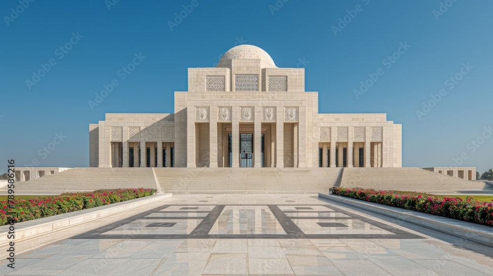 Obraz premium Majestic Temple Silhouette on National Day of Prayer: Geometric Grandeur under Clear Skies
