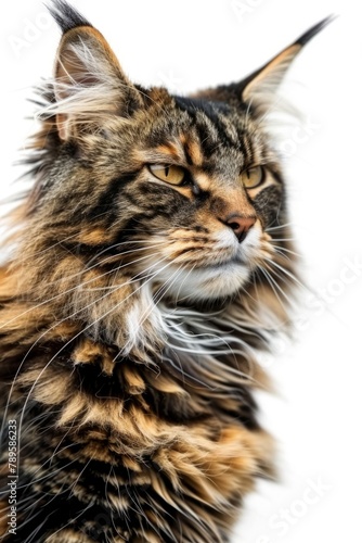 Majestic Maine Coon Cat Portrait Isolated on White Background