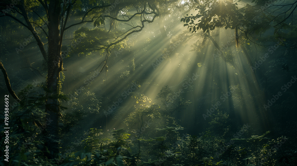 rays of light in the forest