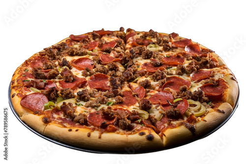 Delicious Meat Lovers Pizza Isolated On Transparent Background  photo