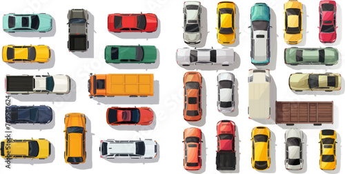 Top view cars. Auto transport, truck and car roof