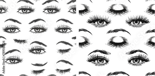 Print with winking, closed and open female eye with long lashes
