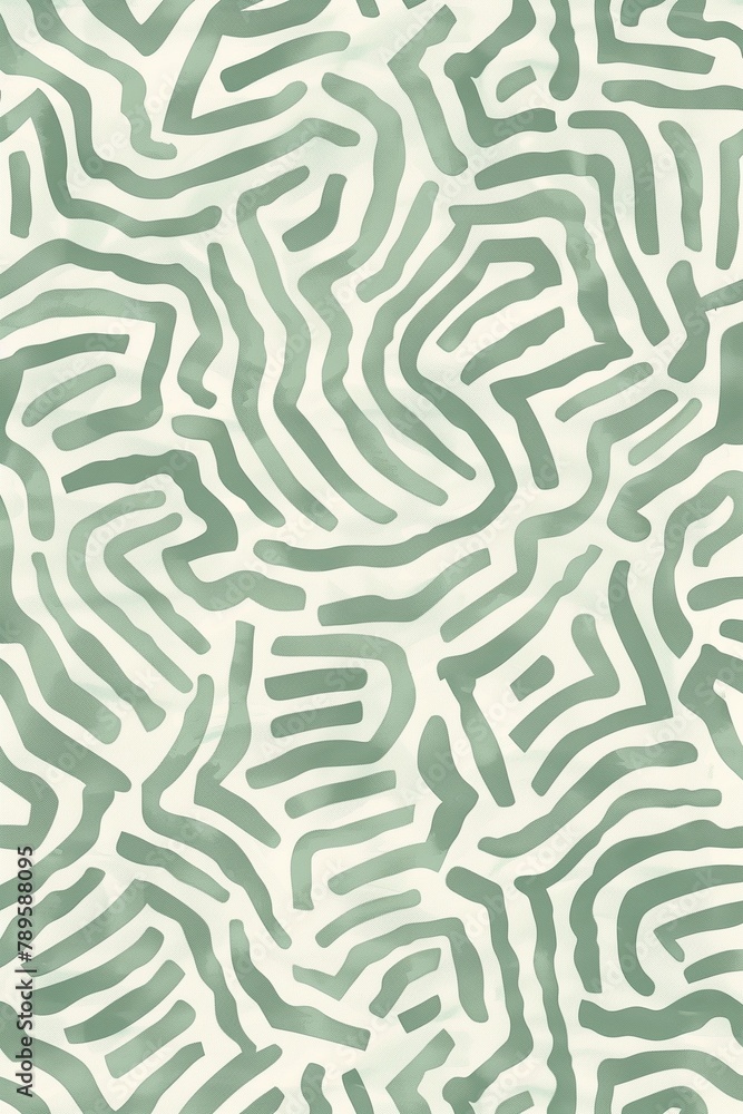 A watercolor maze pattern with basic lines in shades of sage green and white A watercolor maze pattern with basic lines in shades of sage green and white