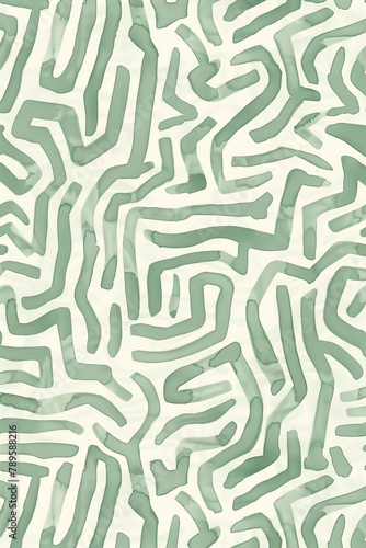 A watercolor maze pattern with basic lines in shades of sage green and white