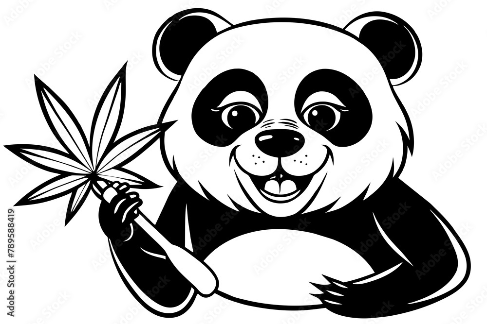 Craft a humorous cartoon illustration depicting a panda smoking a cannabis cigarette against a pristine white background. Craft a humorous cartoon illustration depicting a panda smoking a cannabis cigarette against a pristine white background.