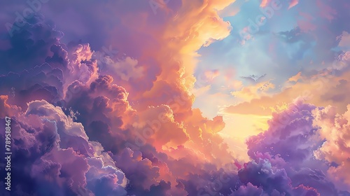 A beautiful sunset sky with clouds in various shades of pink, orange, yellow, and blue.