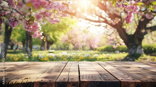 Wooden Table With Pink Flowers