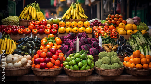 Colorful fruits and vegetables market 