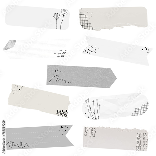 Digital washi tape png element set with memphis drawing photo