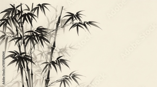 Classic illustration of tall bamboo stalks swaying gently in a breeze