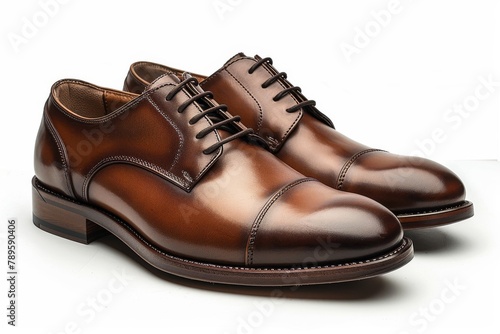 A pair of shiny brown leather oxford shoes for men, showcasing sophistication and professionalism