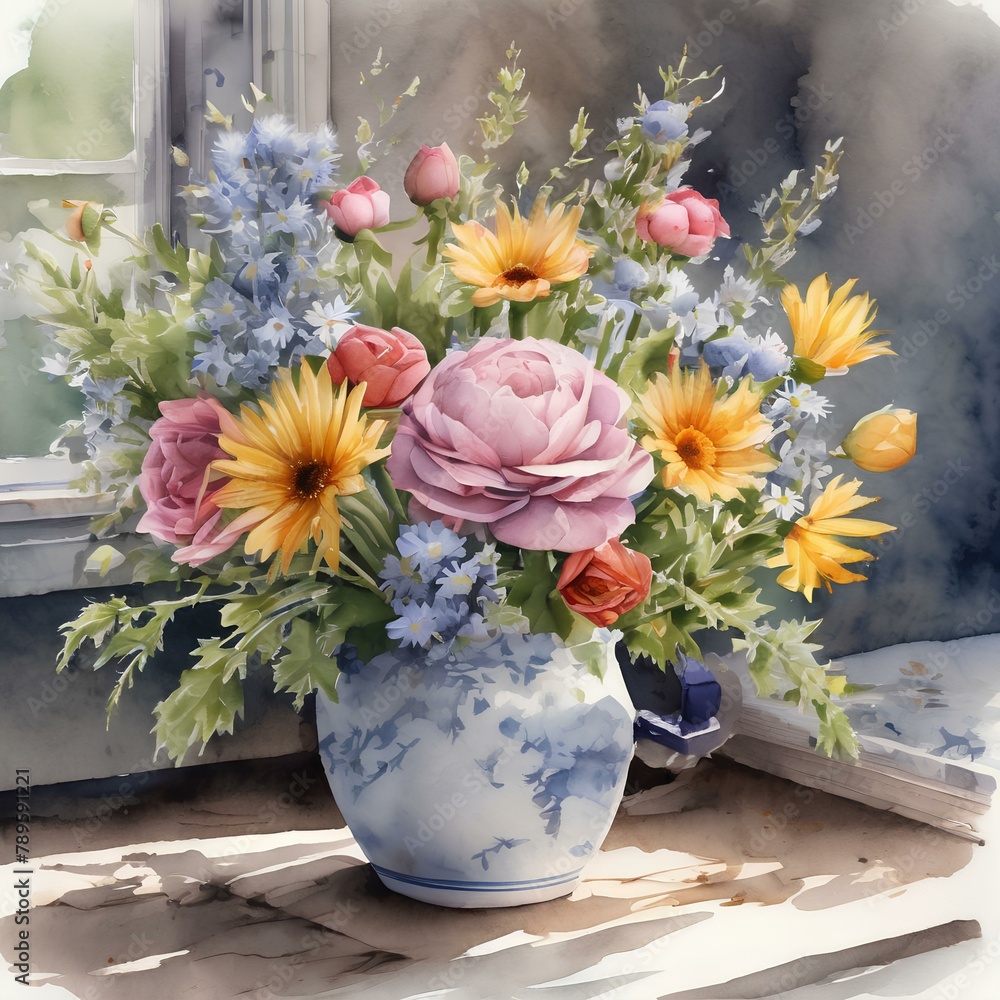 Lovely countryside vase with fresh flowers. Lovely countryside vase with fresh flowers.