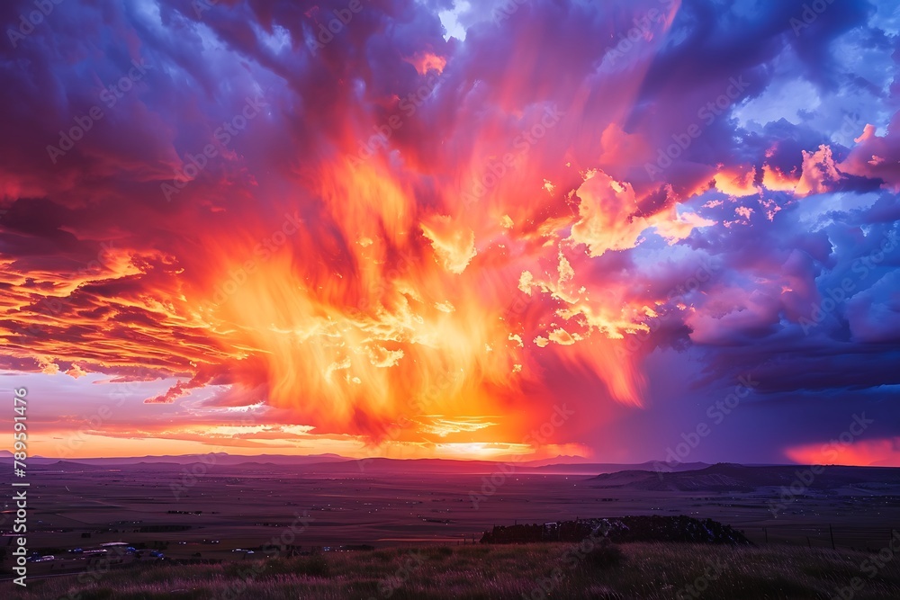 : Dramatic storm clouds parting to reveal a breathtaking sunrise.