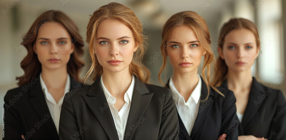 closeup portrait of multiple angry businesswomen with glowing eyes sharing secrets staring into the camera closeup portrait of multiple angry businesswomen with glowing eyes sharing secrets staring into the camera