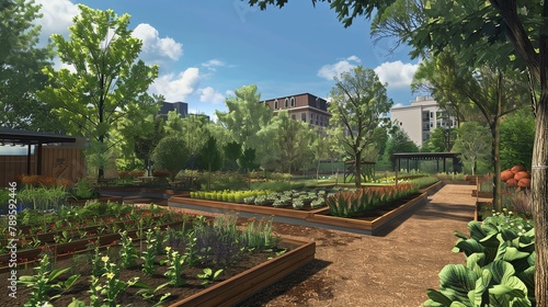 An urban garden oasis, nestled in the heart of a bustling city. photo