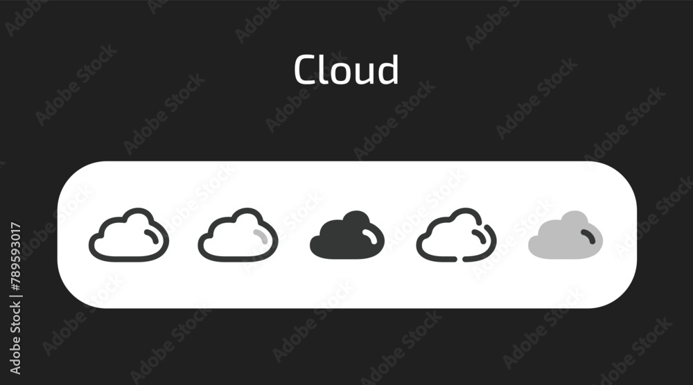 Cloud icons in 5 different styles as vector Cloud icons in 5 different styles as vector