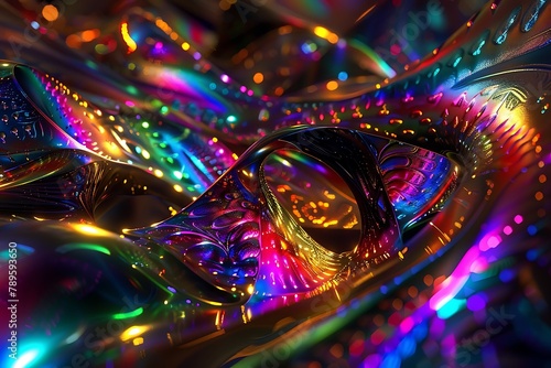 : Fluid metallic shapes dance in a neon dreamscape photo