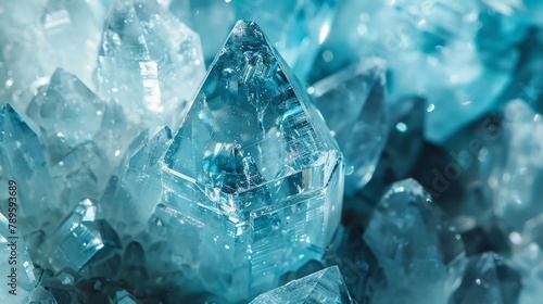 Blue crystal background. Blue rough crystal quartz texture. Beautiful macro closeup of blue quartz. photo