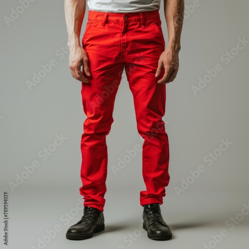 Man in Red Pants, White Trousers and Shoes Mockup, Fashion Model, Red Pants