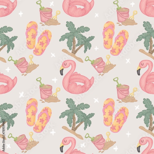 Seamless pattern of summer beach.