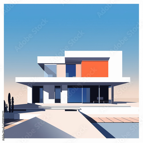 Basic vector modern home, rear view, vibrant palette, white setting simple vector svg illustration © PARALOGIA
