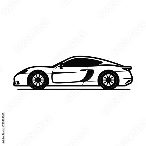 Simple vector car, side view, flat color, clean lines black monoline