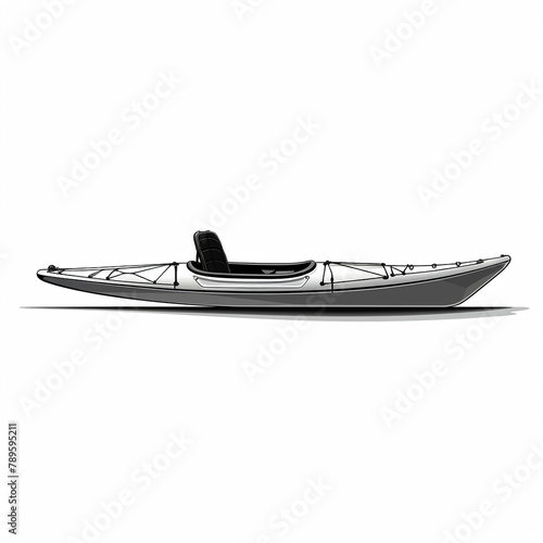 Sleek kayak vector, side profile, minimalist shading, stark white background hand drawing © PARALOGIA
