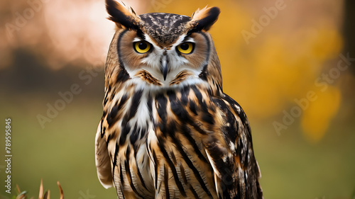 great horned owl in autumn