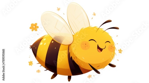 An adorable and friendly bee buzzing happily in a cartoon style showcasing its insect charm in a vibrant 2d illustration set against a white backdrop