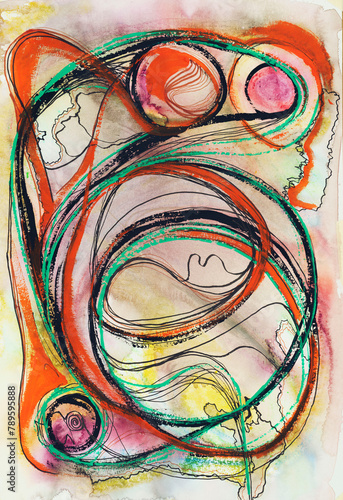 A mixed media abstract painting.