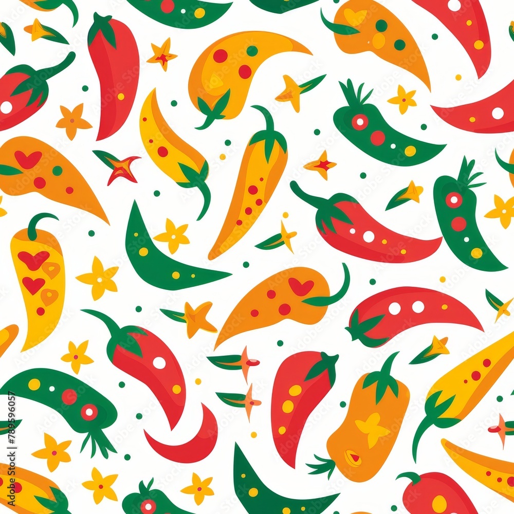 Peppers and Stars Pattern on White Background Peppers and Stars Pattern on White Background