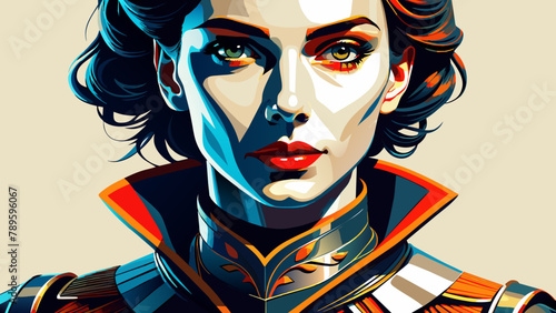 attractive 25 yo slim lady with bold makeup wearing a painful antique ornate wrought iron tight posture collar flared under chin. side view. white background