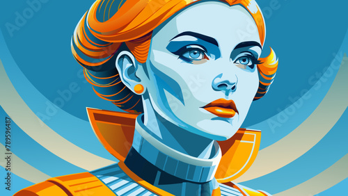 attractive 25 yo slim lady with bold makeup wearing a painful antique ornate wrought iron tight posture collar flared under chin. side view. white background