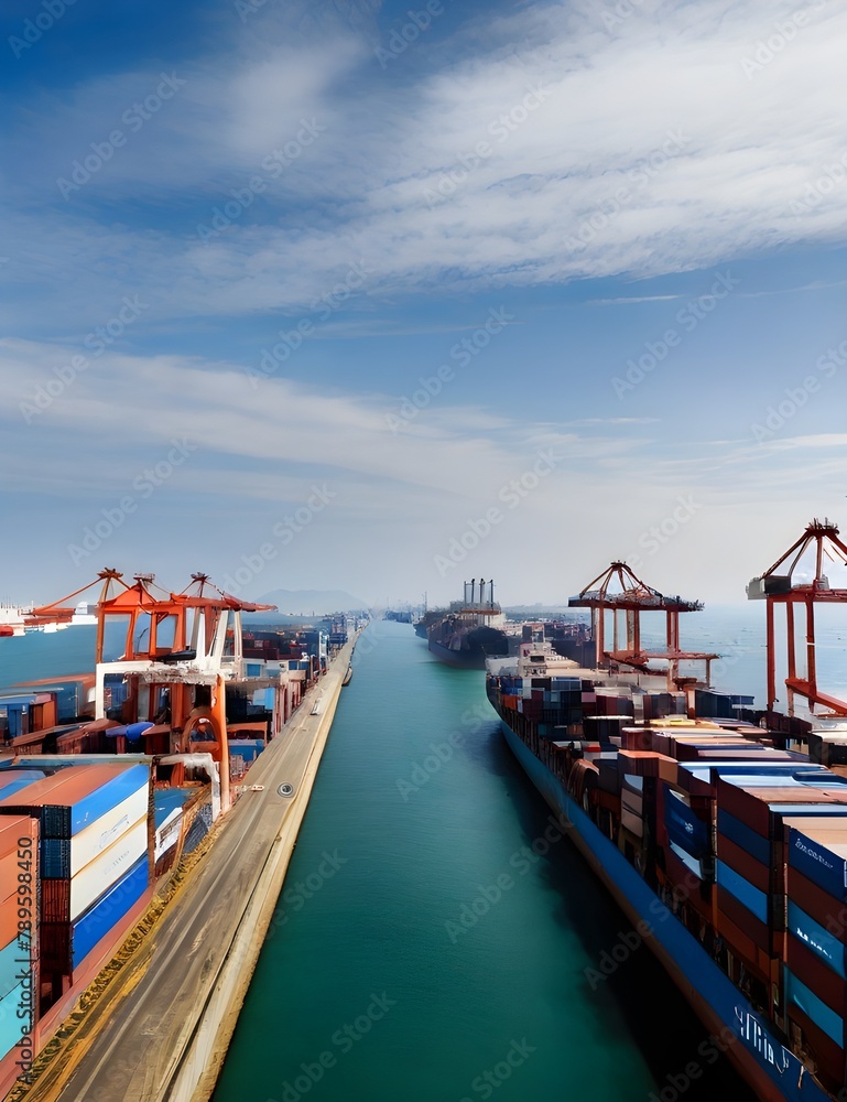 Fototapeta premium ships. merchant ships. maritime logistics, view of shipping ports, transport of business time