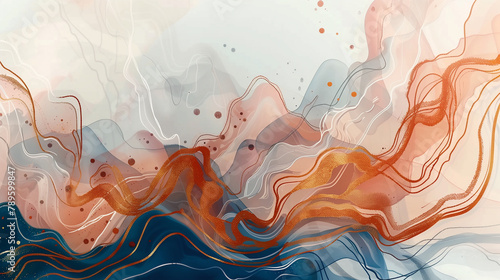 abstract watercolor mountain background; a stylized representation of a mountainous landscape. Fluid lines in shades of red, white, and blue meander across the canvas photo