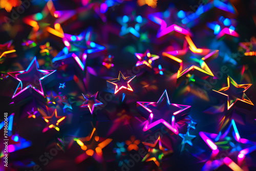 Vibrant Neon Stars, Glowing Colors on Black