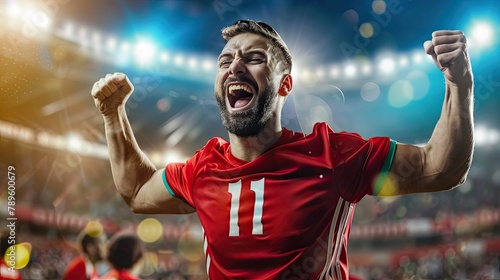 Portrait of a soccer player celebrating a goal on the soccer field