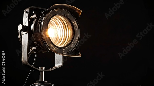 Retro theater spotlight, isolated on black background photo