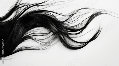 A thin line of hair strands against a white backdrop.