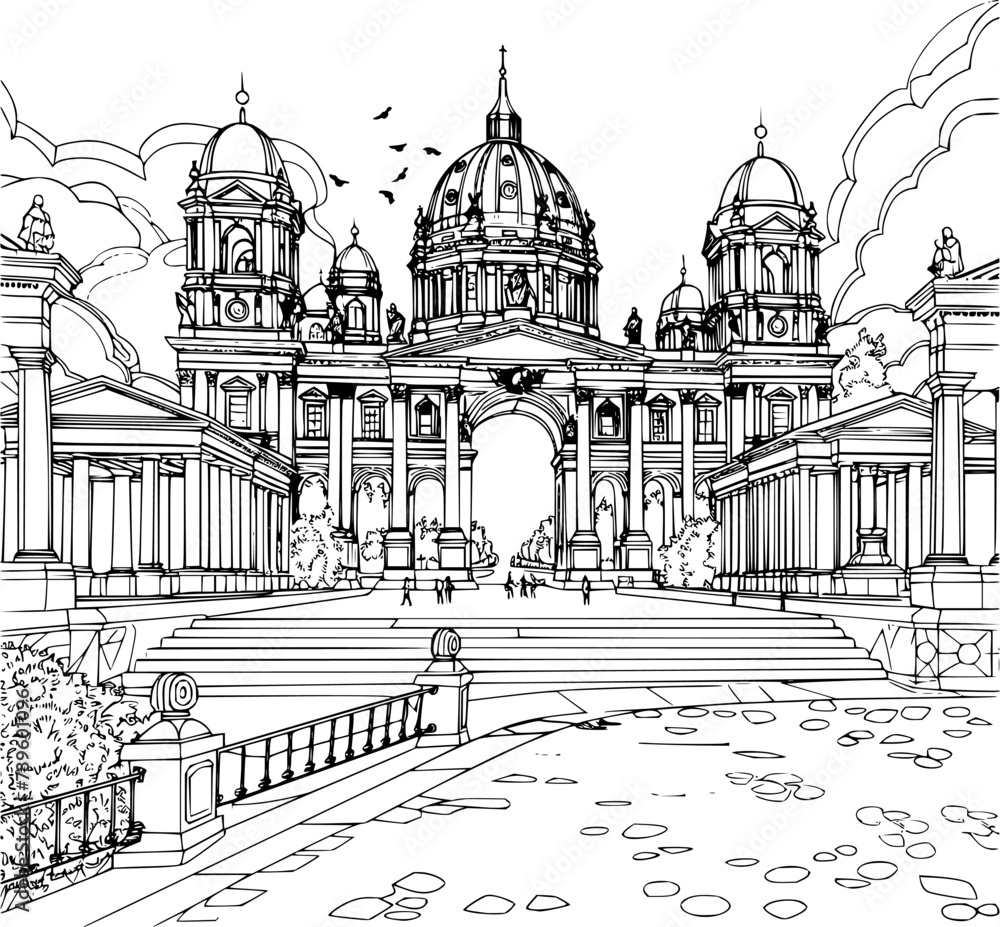 Berlin Cityscape Coloring Book, Simple and Minimalist