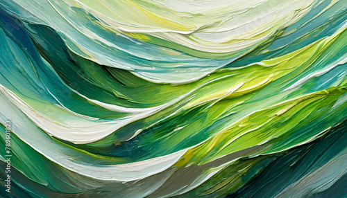 Abstract green acrylic surface. Oil painting texture. Hand painted. Background with brush strokes