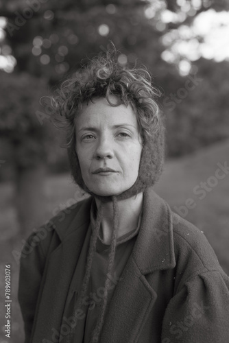 
black and white portrait of a woman in a hat photo